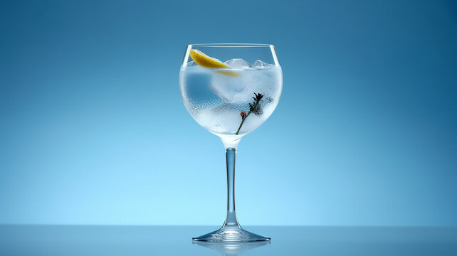 cocktail alcohol gin and tonic isolated on a blue background.