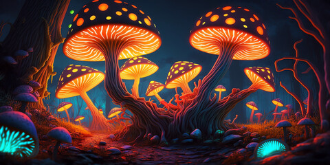 Fototapeta na wymiar mushroom world, AI generated