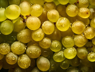 Top down view of fresh Chardonnay grapes with drops of water