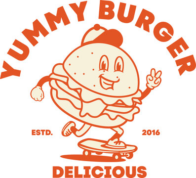logo cartoon illustration vector burger skateboard
