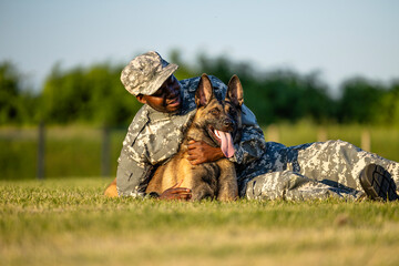Love and trust between soldier and military dog.