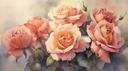 bouquet of roses watercolor, generative ai 