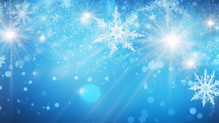 Fototapeta na wymiar abstract blue snowflakes falling winter weather blurred background.