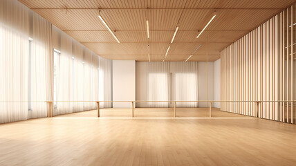 panoramic empty gym with windows for ballet classes. - obrazy, fototapety, plakaty