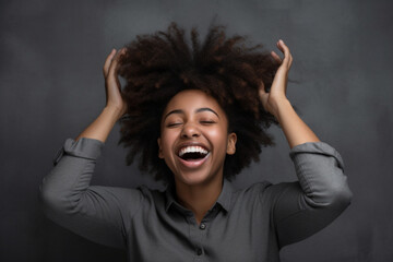 Happy African on grey background