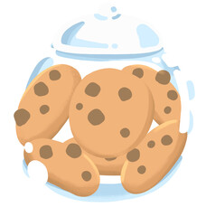 Cute Hand Drawn Chocolate Cookies in Glass Jar Cartoon Illustration