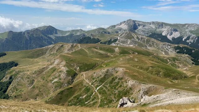 Panoramic view from the summit of Monte di Cambio, beside Terminillo, during the summer. Over 2000 meters, Monte di Cambio is one of hightest peak in Monti Reatini montain range, Apennine