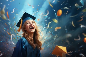 A girl student is a graduate of an educational institution at a celebration on the occasion of the completion of her studies. High school graduation