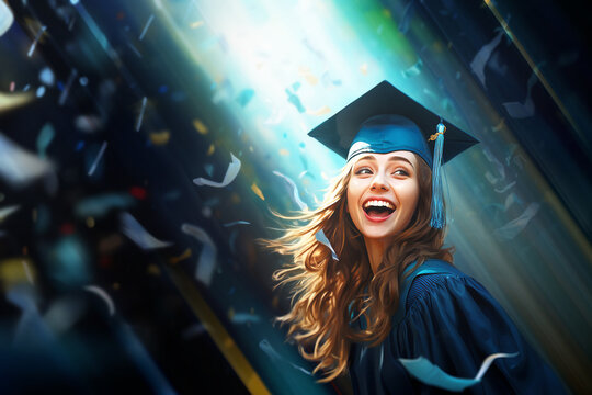 A Girl Student Is A Graduate Of An Educational Institution At A Celebration On The Occasion Of The Completion Of Her Studies. High School Graduation