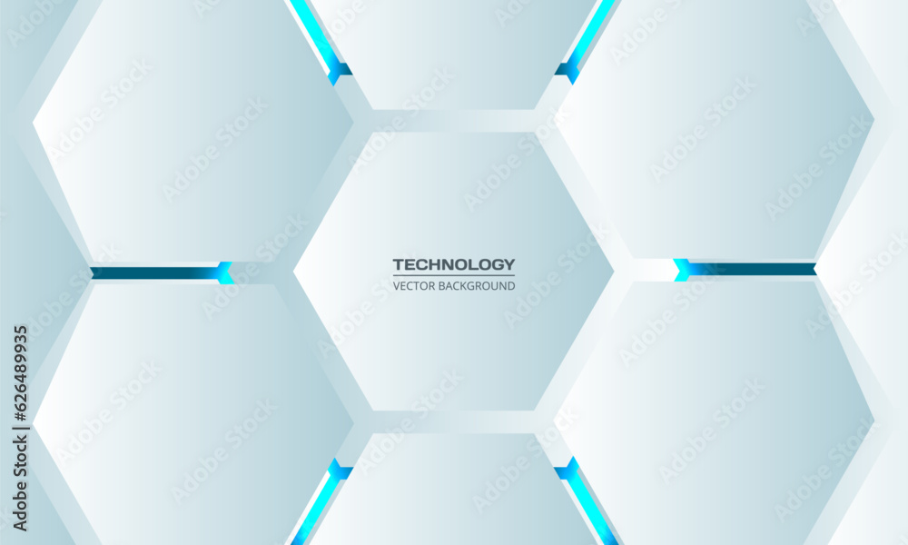 Aufkleber White 3d hexagonal technology vector abstract background. Blue bright energy flashes under hexagon in modern technology futuristic background. White honeycomb texture grid vector illustration.