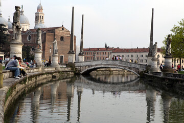 Overview of Prato della Valle with a view of Basilica e Abbazia in the background - Padova - Italy