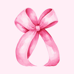 Cute Decoration Vector Pink Ribbon Bow Watercolor Design. 