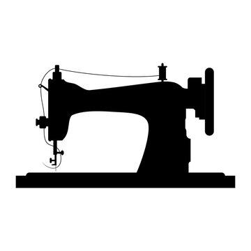 Retro sewing machine icon isolated on white background. Mechanical device for stitching fabric and creating garments. Vintage machine for sewing icon. Old equipment of a dressmaker.