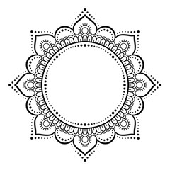 Frame in eastern tradition. Stylized with henna tattoos decorative pattern for decorating covers for book, notebook, casket, magazine, postcard and folder. Flower border in mehndi style.