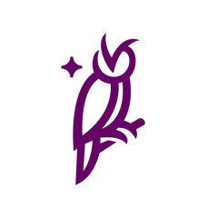 Obraz premium simple owl line sitting on a tree icon logo vector design, modern birdlogo pictogram design