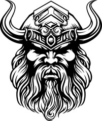 A Viking warrior or barbarian gladiator man mascot face looking strong wearing a helmet. In a retro vintage woodcut style.