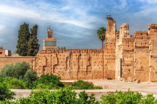 View of the antique palace "El Badi" of Marrakech in Morokko