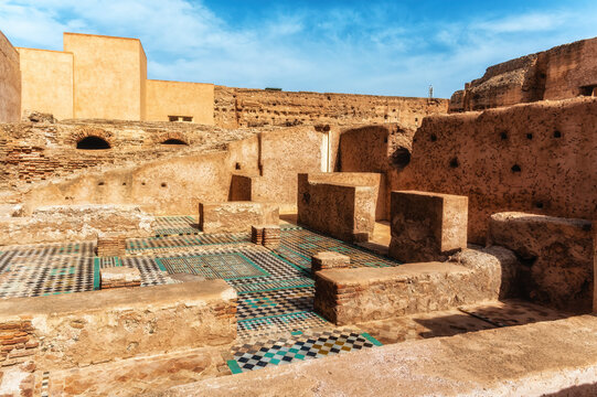 Mosaic Tiles at the Ruins of the El Badi Palace in Marrakech Morocco