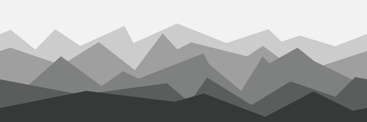 Stylization of a mountain landscape, seamless border, banner, shades of gray