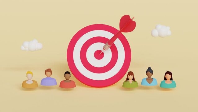 Target customer concept. Customer attraction campaign, accurate promo, advertising. Target customers, audience outreach, sales generation. 3D loop animation