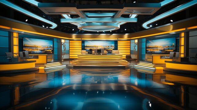 Tv Studio. Backdrop for TV shows .TV on wall. News studio. The perfect backdrop for any green screen or chroma key video or photo production.