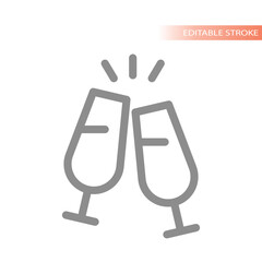 Champagne glasses line vector icon. Wedding toast outline symbol.