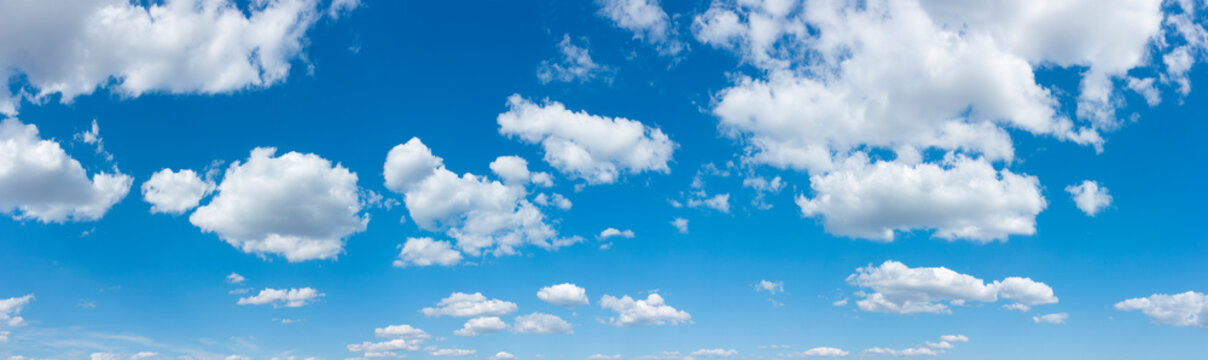 Large panorama of blue sky with white clouds