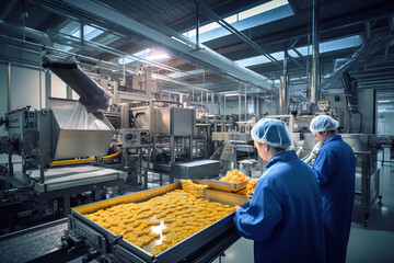 Food processing and packaging in a large plant