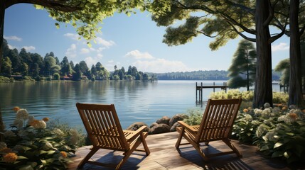Obraz premium Sandy Beaches by Serene Lake Enjoy Relaxation and Peaceful Atmosphere at a Lake with Sandy Beaches