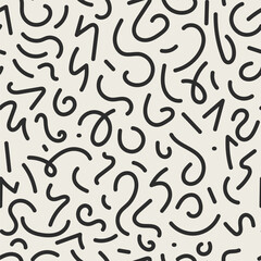 Fototapeta na wymiar Fun line doodle seamless pattern. Creative minimalist style art background for children or trendy design with basic shapes. Simple childish scribble backdrop.