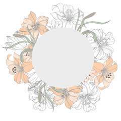 Hand Drawn Soft Lily Flower Wreath