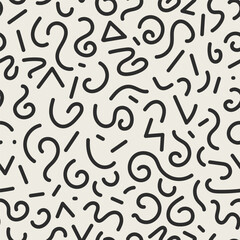 Fun line doodle seamless pattern. Creative minimalist style art background for children or trendy design with basic shapes. Simple childish scribble backdrop.