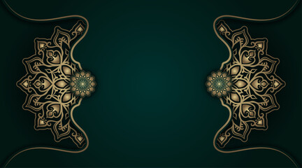 luxury green background, with golden mandala ornament