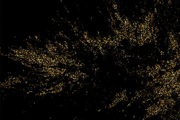Golden glitter texture isolated on black background. Golden color particles. Golden explosion of confetti. Festive background design element.