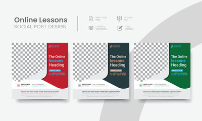 Luxurious online lessons social media post for graduation, courses, or tutoring promo. Latest lessons, courses, graduation webinar social web banner template. Vol - 18