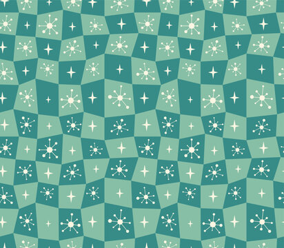 Seamless geometric tiles pattern in vintage style, 50s mid century atomic age vector abstract background.