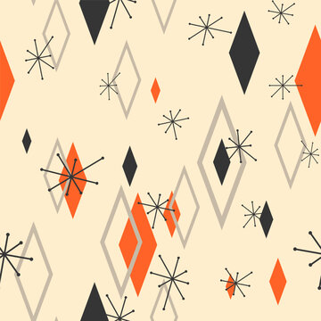 Vintage 1950s Atomic Pattern. Retro Seamless Wallpaper. Fifties Repeating Design