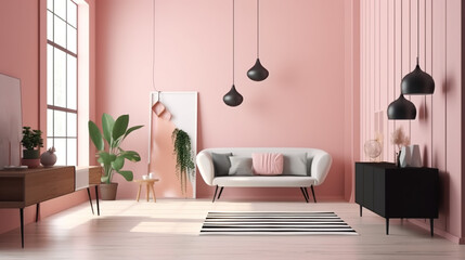 Modern living room with sofa, Pastel colors. ia generate