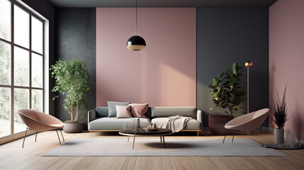 Obraz premium Modern living room with sofa, Pastel colors. ia generate