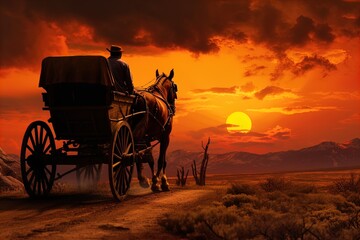 A horse and wagon on a trail in the old West. Great for stories on cowboy movies, Old West, frontier spirit, pioneers, gold rush and more. 