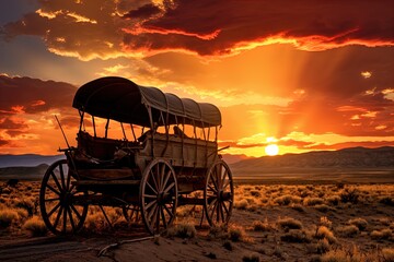 A horse and wagon on a trail in the old West. Great for stories on cowboy movies, Old West, frontier spirit, pioneers, gold rush and more. 