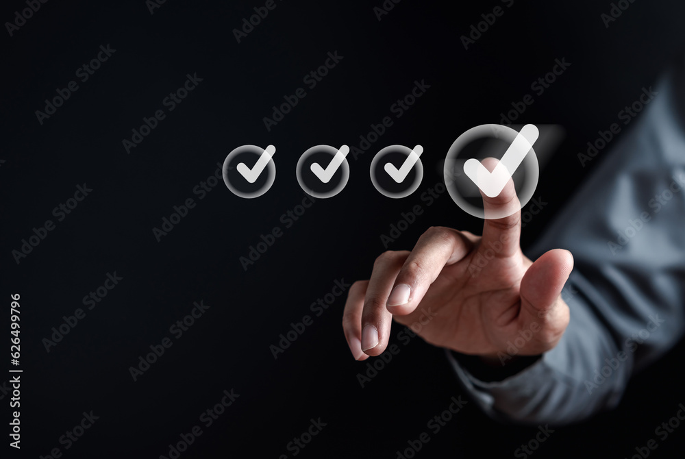 Aufkleber checklist business target marketing planning with quality management, quality assurance and improvem