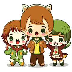 Group of children having fun. AI generative