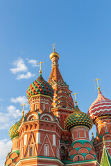 Fototapeta na wymiar Moscow, Russia - 07.03.2023 - Shot of the domes of the Saint Basil cathedral. Landmark