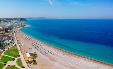 Elli beach on Rhodes, Dodecanese, Greece, Europe. Summer sea travel
