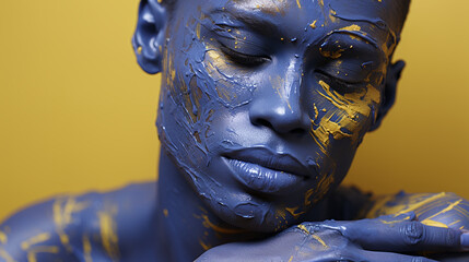 Abstract portrait of the person with paint on the face. Generative Ai