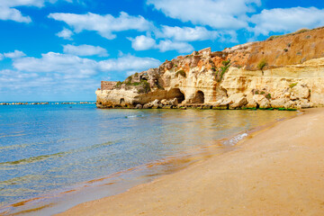 Grotte di Nerone beach and sea. Anzio, near Rome, Italy. Summer sunset