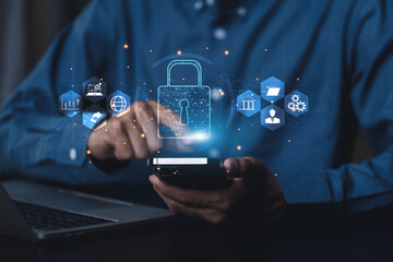 Cyber security internet and networking concept.	
