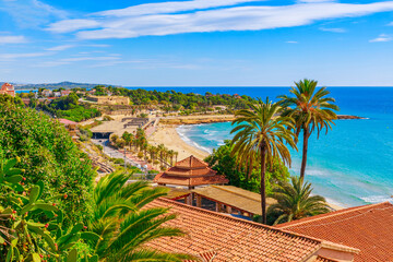 Fototapeta na wymiar Beach in Tarragona city, Spain, South Europe. Sea coast in Catalonia