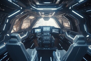 Obraz premium Spacecraft control room with seats. Futuristic, scientific and science concept